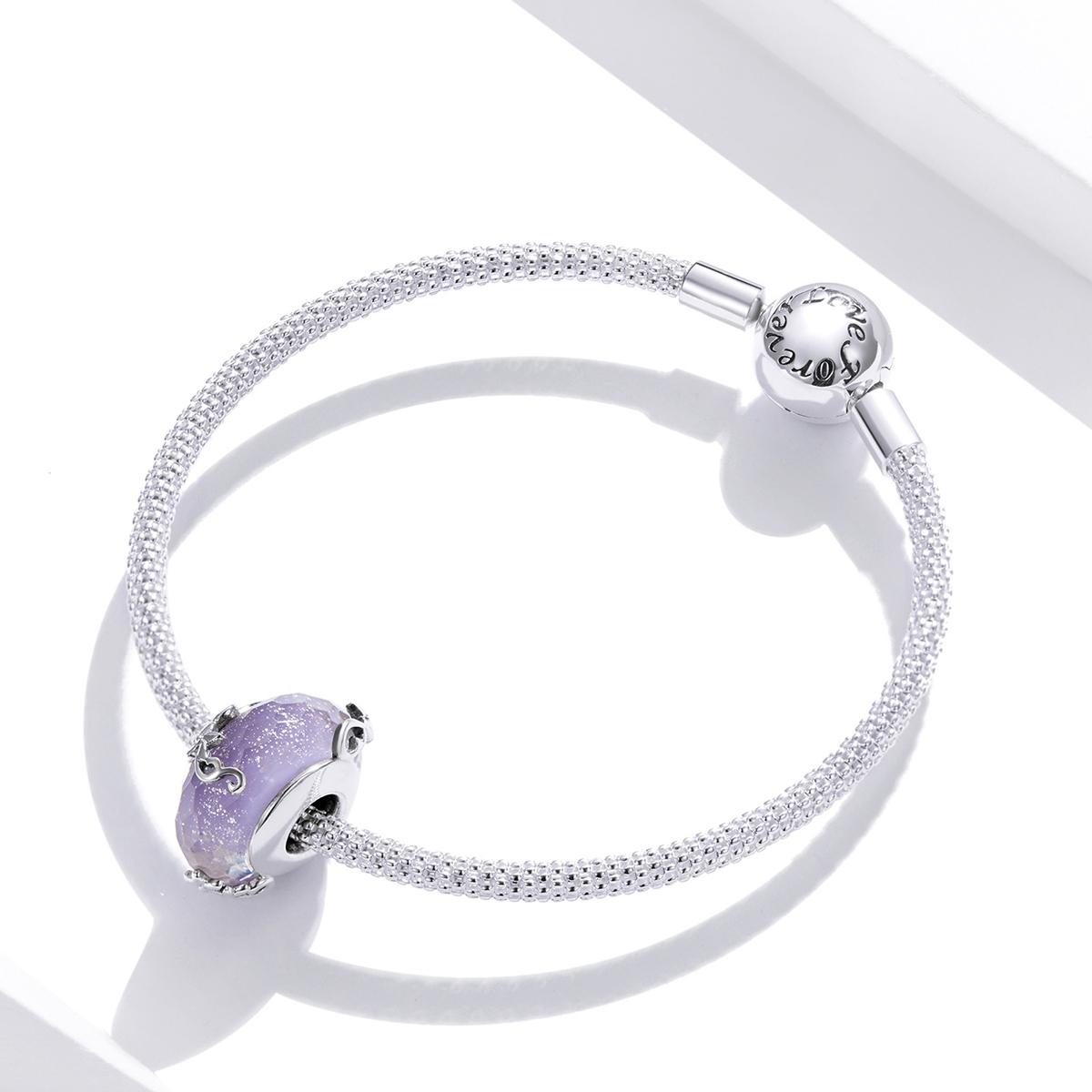 925 Sterling Silver Flower Purple Glass Bead Bracelet / Necklace Set 5