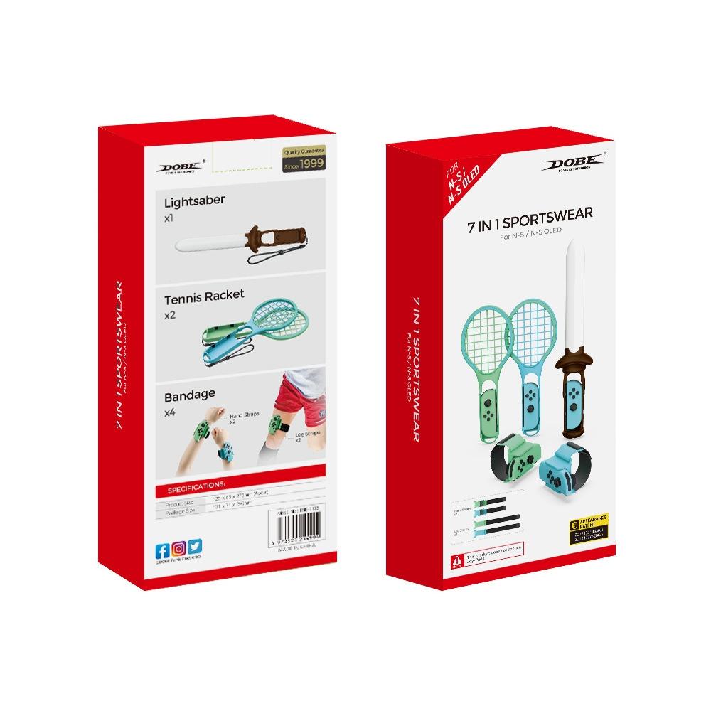 7-in-1 Sports Set for Nintendo Switch Lightsaber Leg Strap Tennis Racket Wrist Strap 7