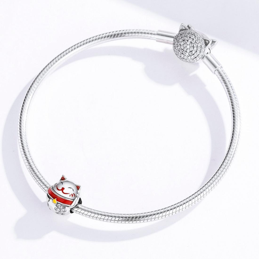 925 Sterling Silver Fortune Cat Beads For Diy Bracelets & Necklaces 8