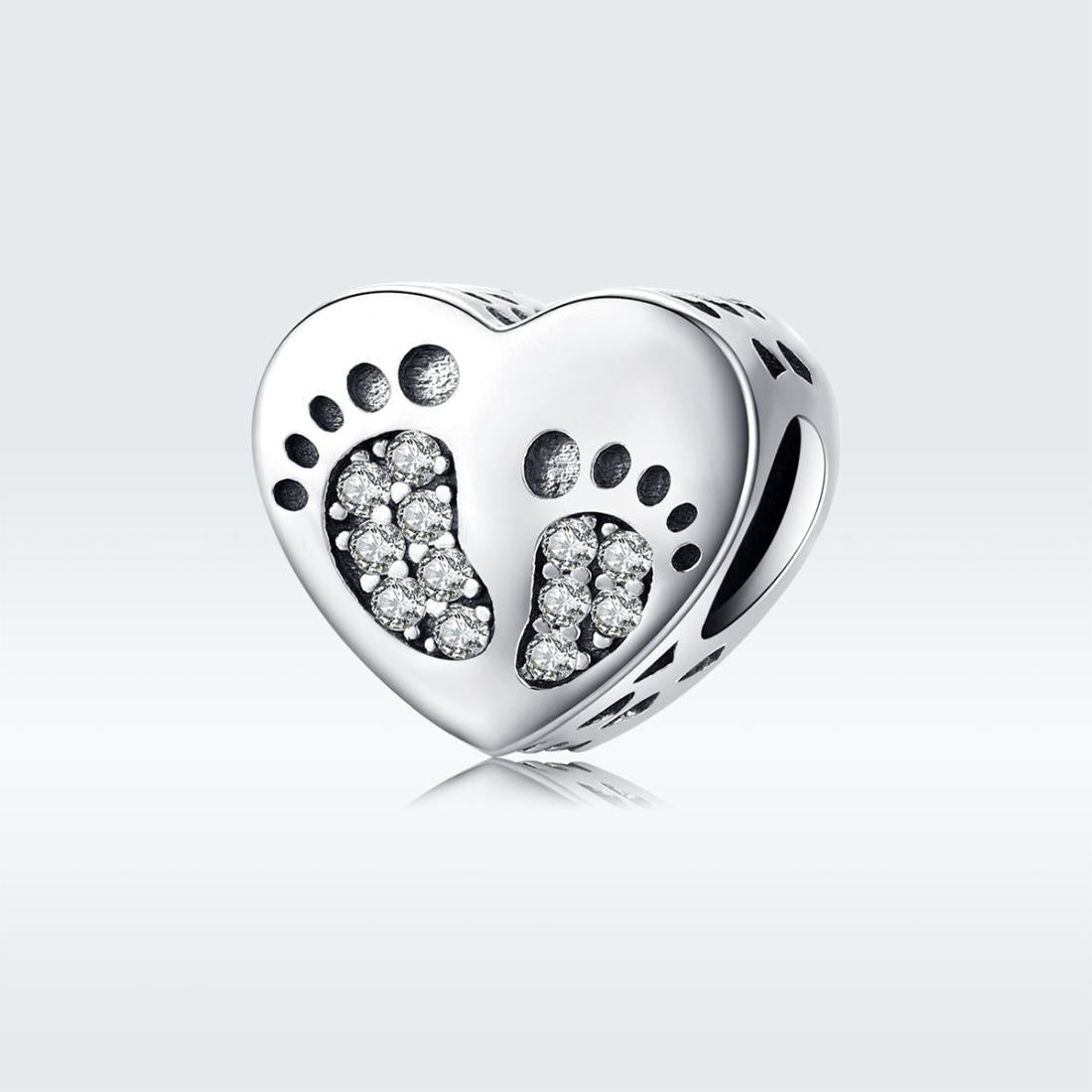 925 Sterling Silver Heart Footprint Beads For Diy Bracelets 3