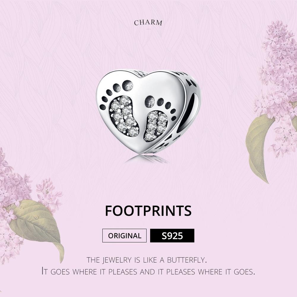925 Sterling Silver Heart Footprint Beads For Diy Bracelets 4