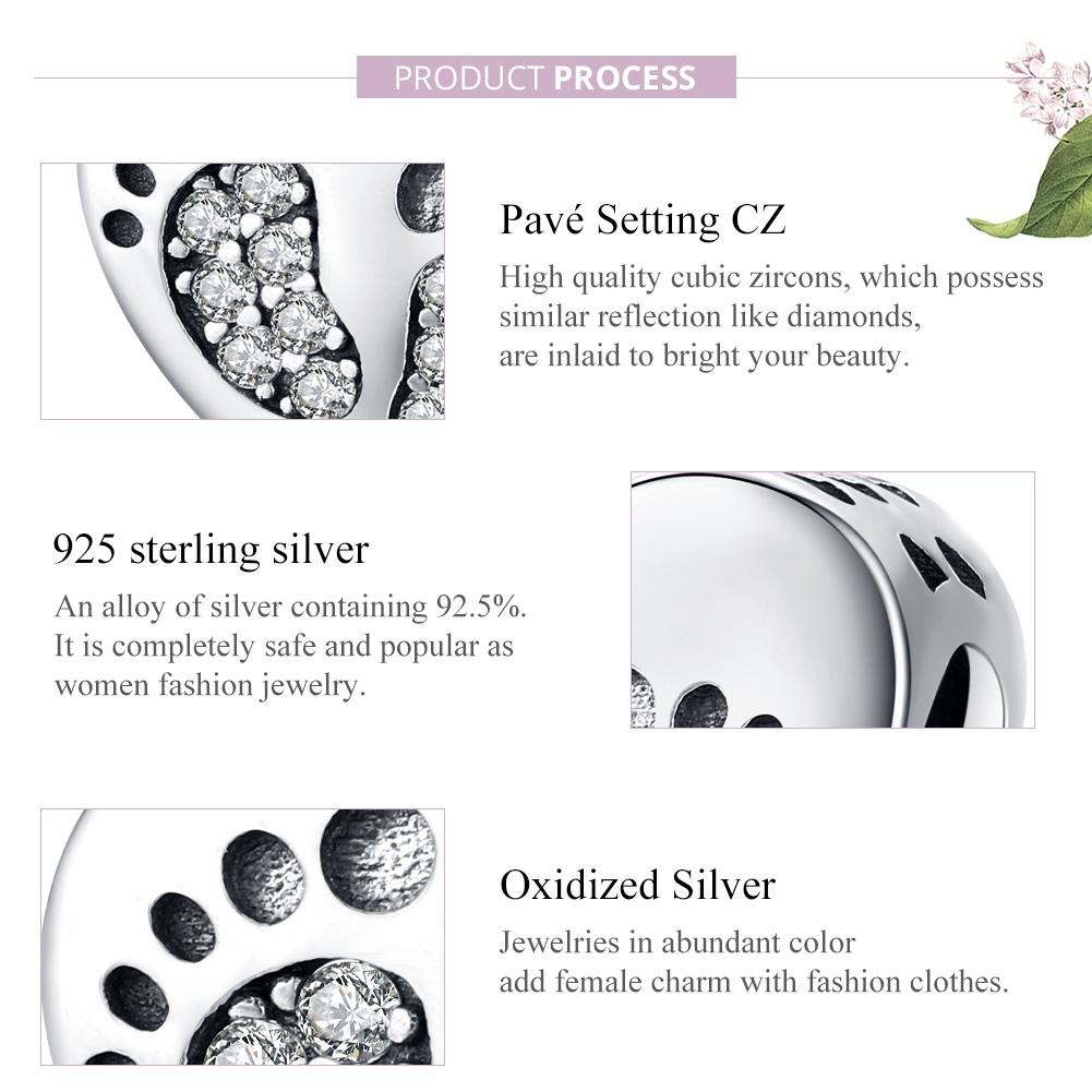 925 Sterling Silver Heart Footprint Beads For Diy Bracelets 5