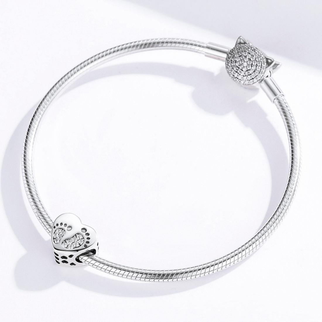 925 Sterling Silver Heart Footprint Beads For Diy Bracelets 8