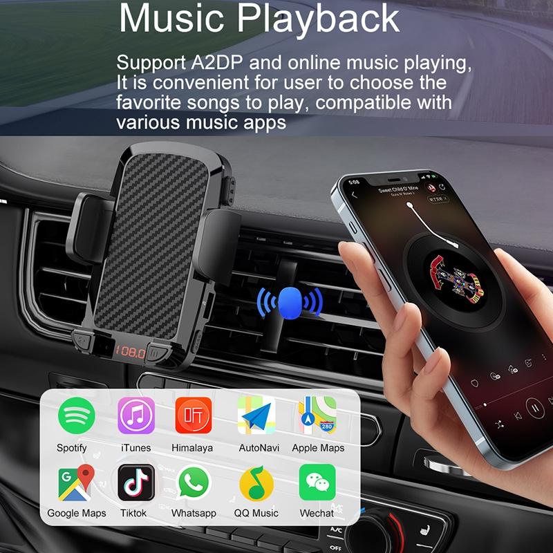 Bluetooth 5.0 Car Mp3 Player Fm Transmitter & Phone Holder 4