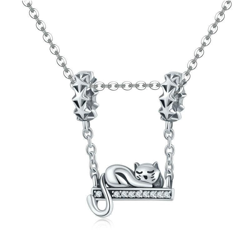 925 Sterling Silver Adorable Cat Pendant Necklace 8