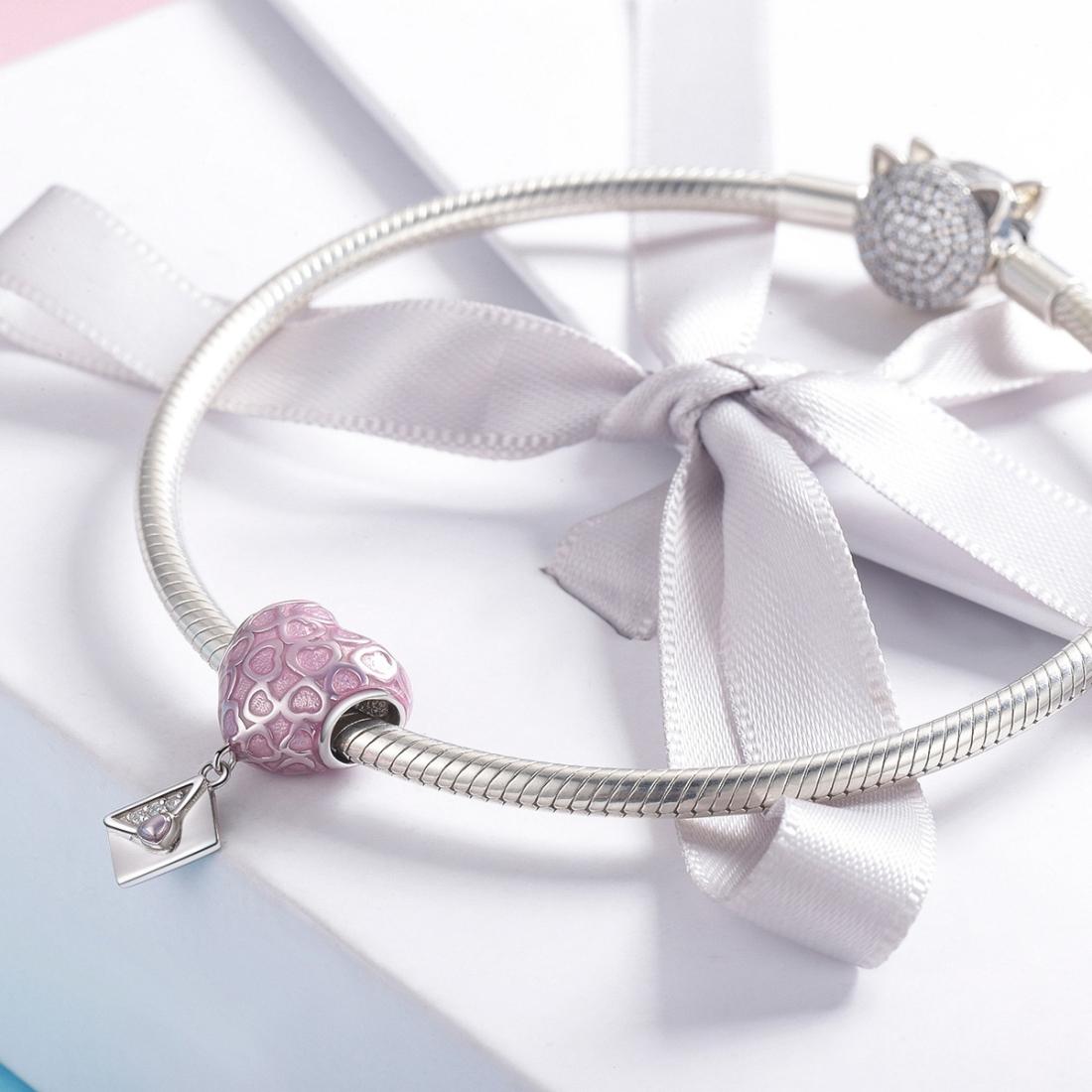925 Sterling Silver Romantic Love Letter Heart Bracelet With Zirconium Diamond Beads 7