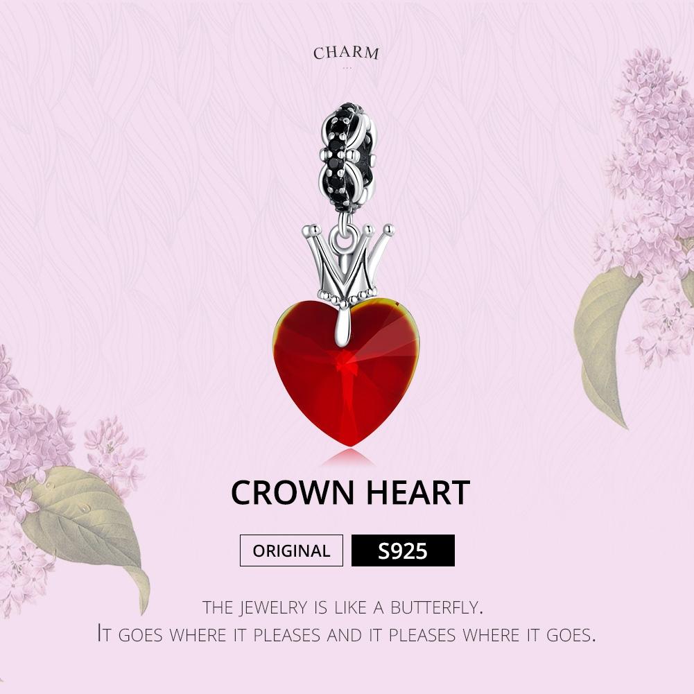 925 Sterling Silver Crown Heart Pendant For Bracelet Or Necklace 3