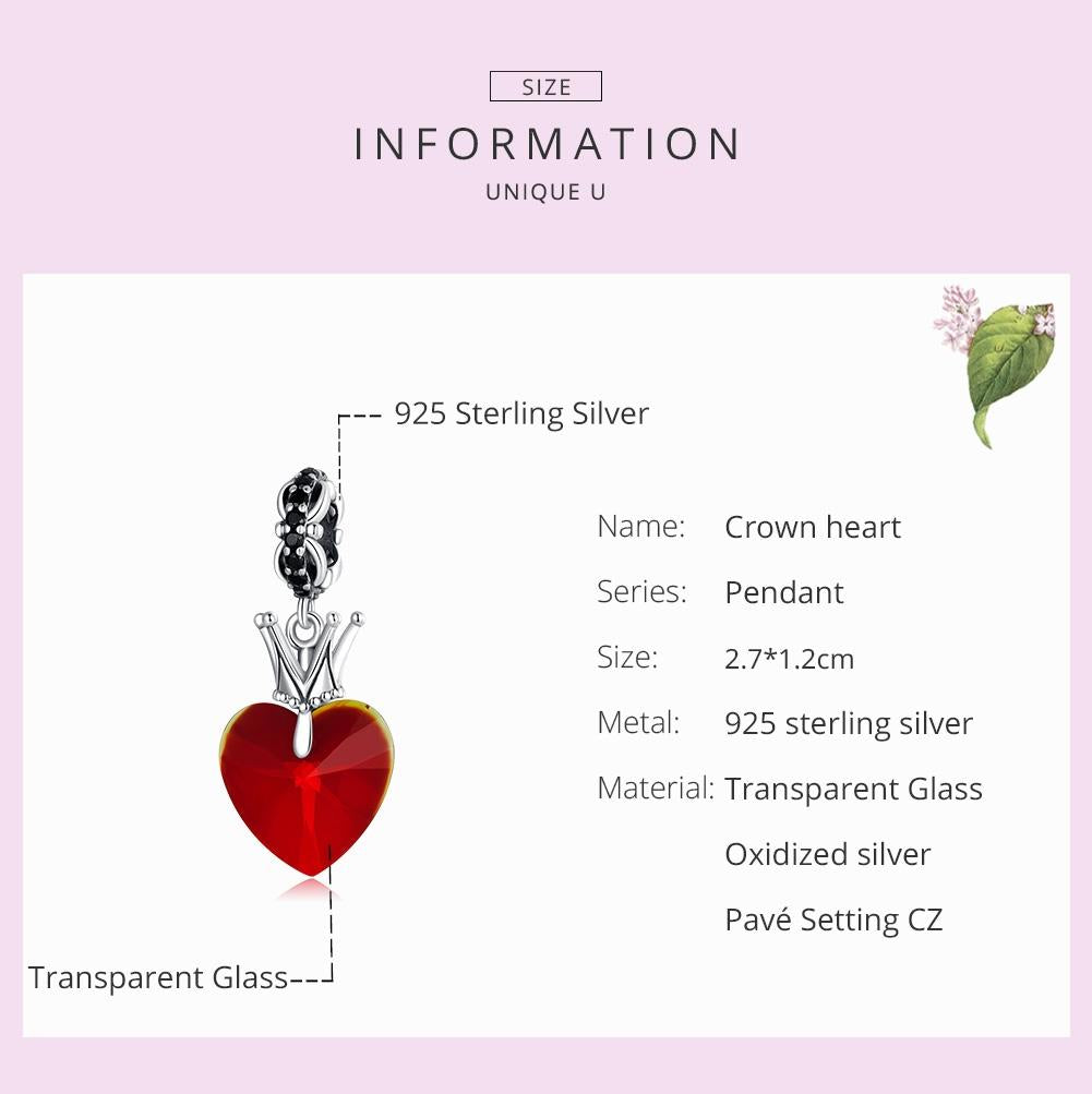 925 Sterling Silver Crown Heart Pendant For Bracelet Or Necklace 4