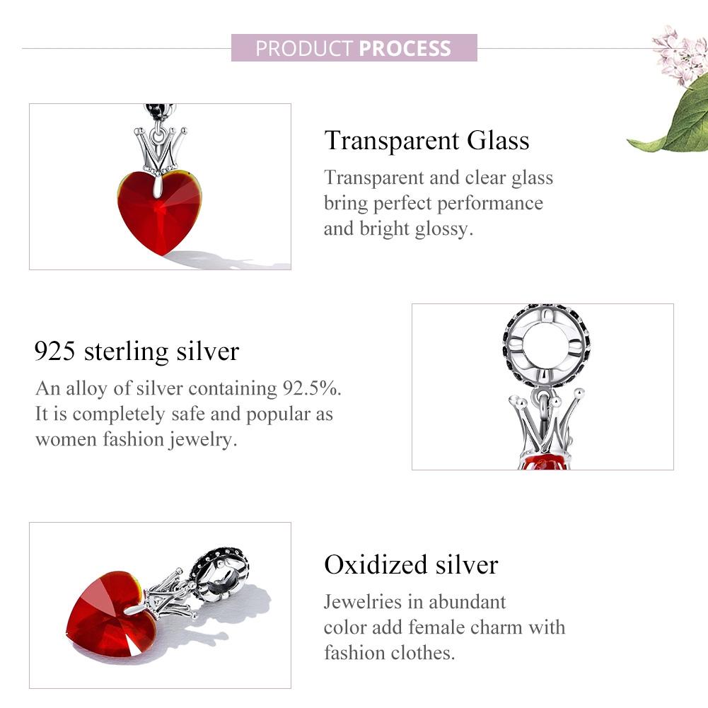 925 Sterling Silver Crown Heart Pendant For Bracelet Or Necklace 5