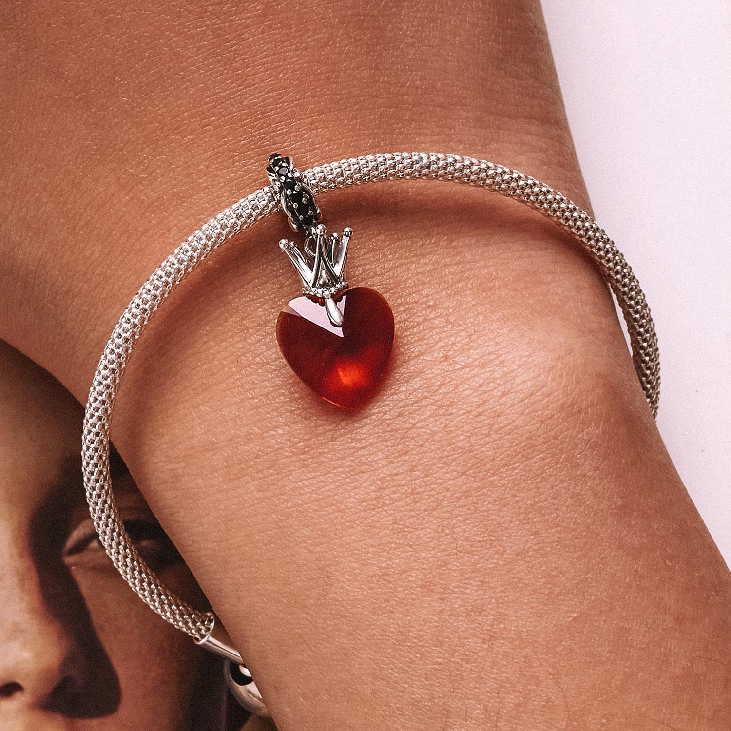 925 Sterling Silver Crown Heart Pendant For Bracelet Or Necklace 8