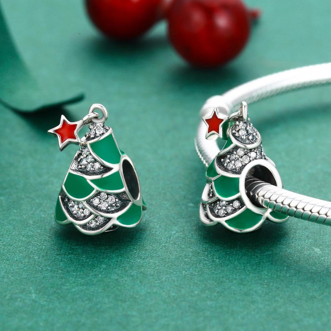 925 Sterling Silver Christmas Tree Bead Pendant For Diy Bracelets & Necklaces 6