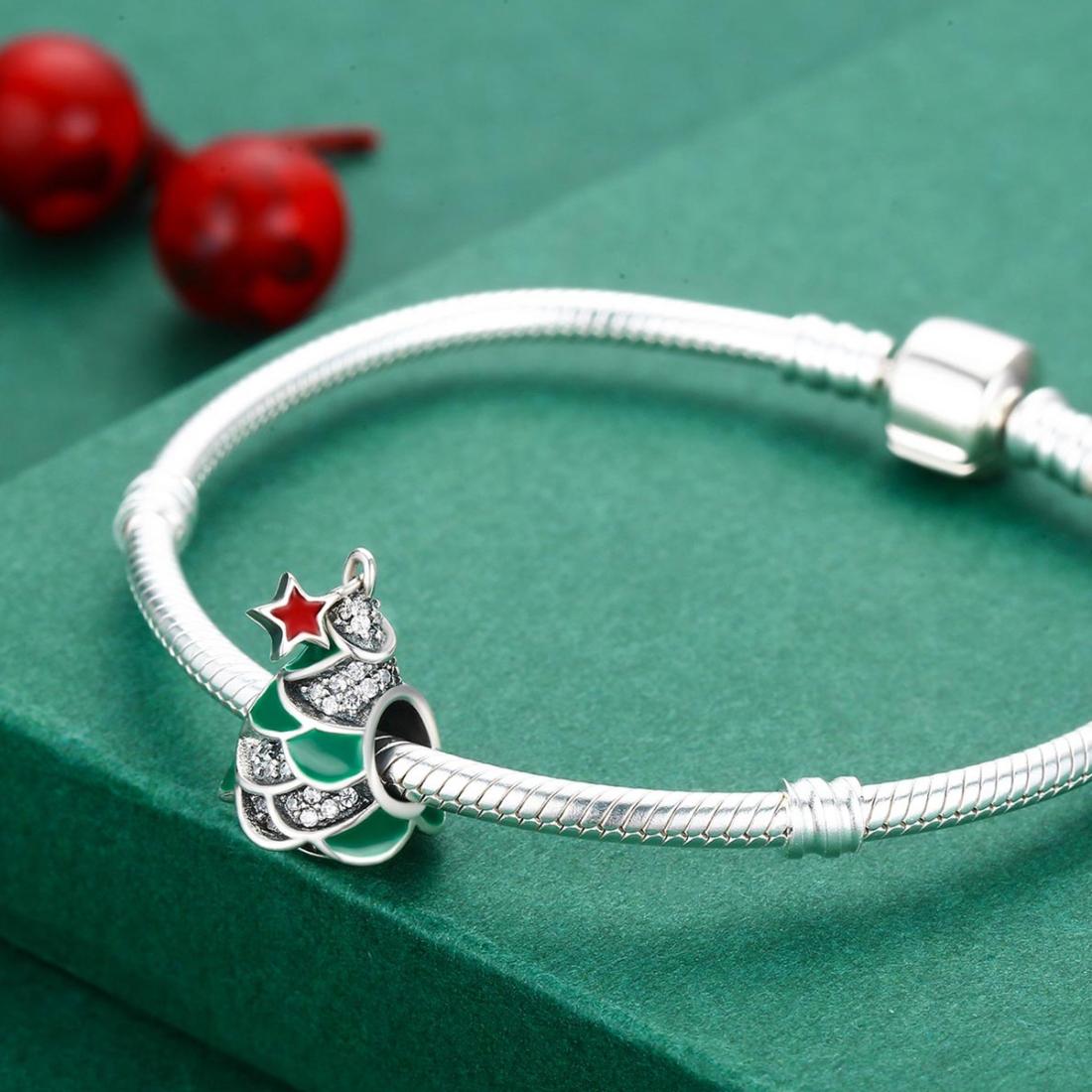 925 Sterling Silver Christmas Tree Bead Pendant For Diy Bracelets & Necklaces 7