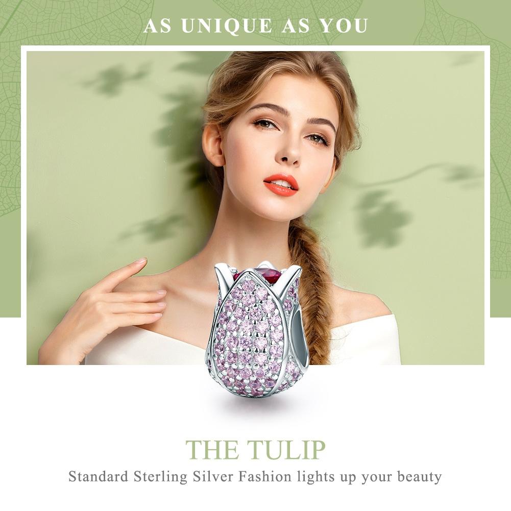 925 Sterling Silver Tulip Bead Bracelet Charm 4