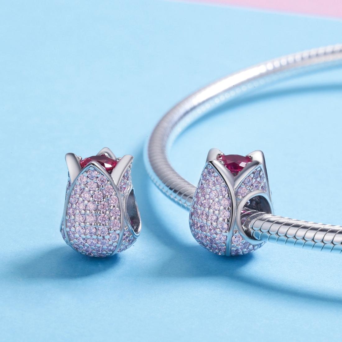 925 Sterling Silver Tulip Bead Bracelet Charm 6