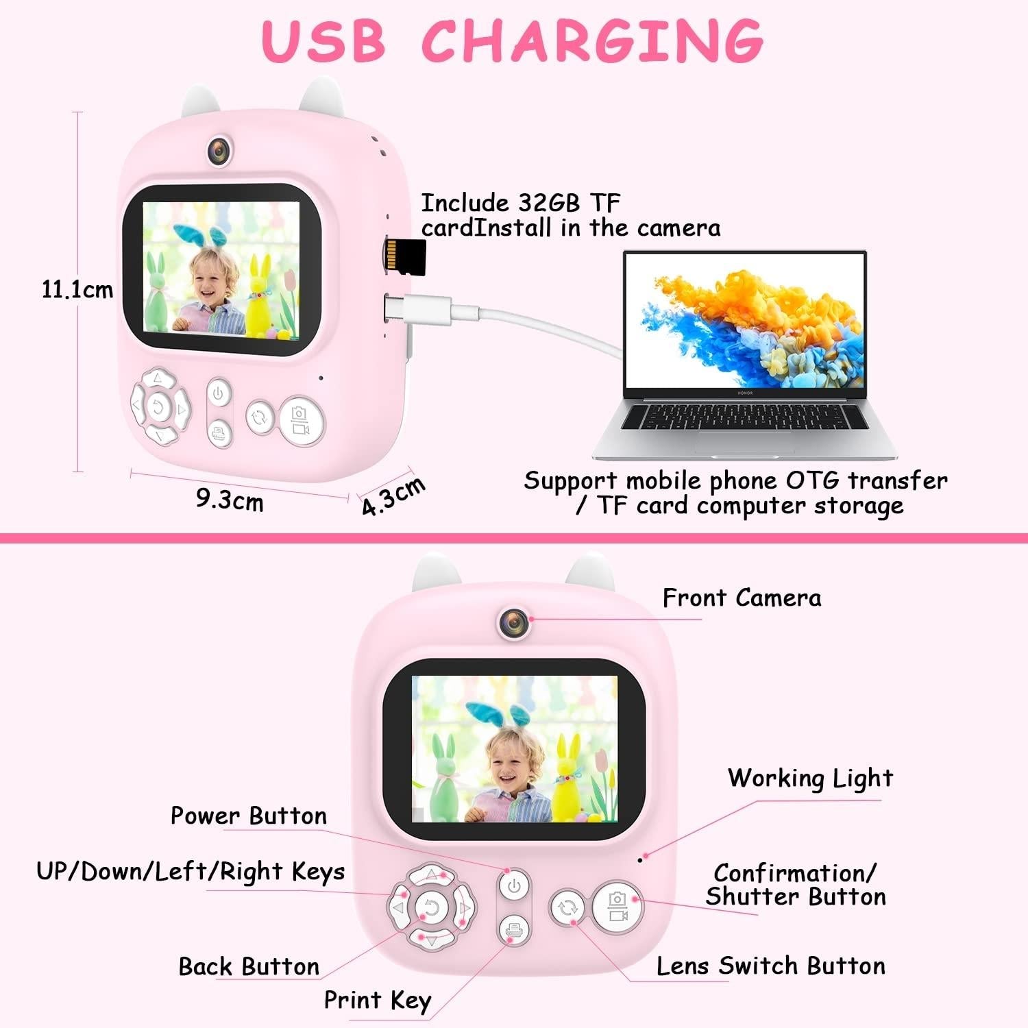 32g Instant Camera with 2.4 Display & Card Reader for Kids - 1200w Blue - 32G + Card Reader Blue 7