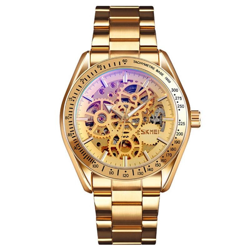 Golden Steel Band Automatic Skeleton Watch for Men 3