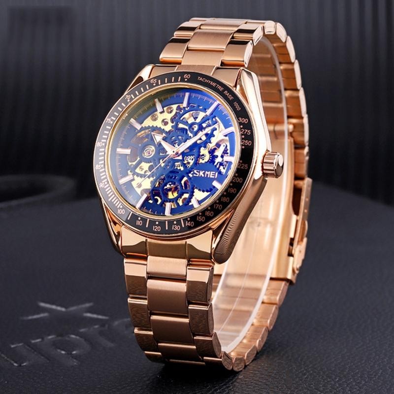 Golden Steel Band Automatic Skeleton Watch for Men 5