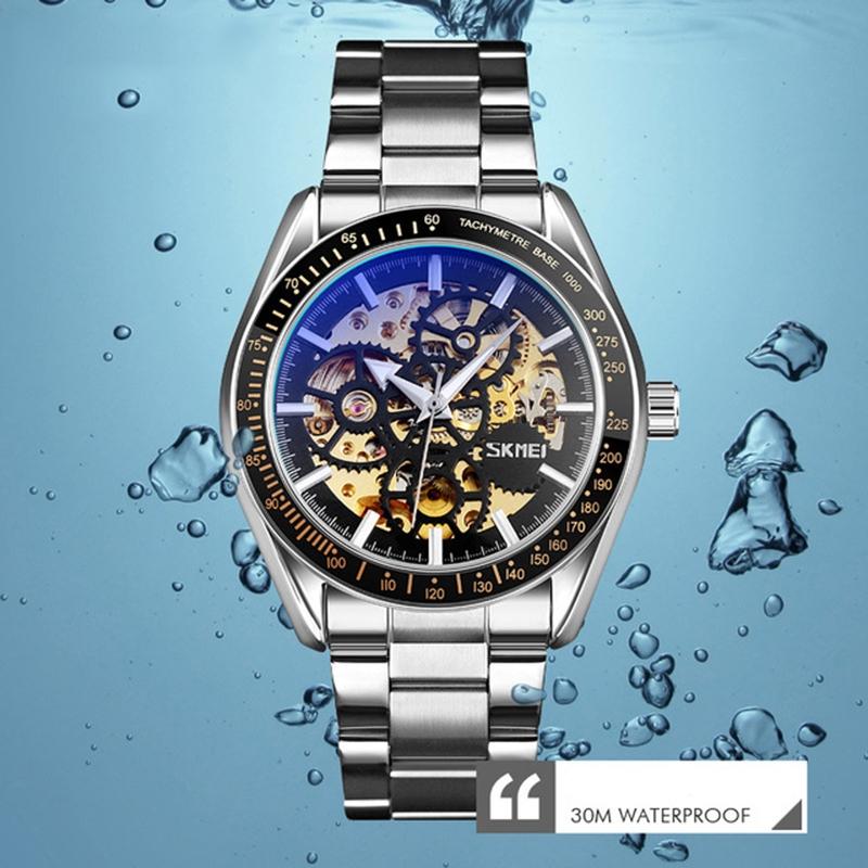 Golden Steel Band Automatic Skeleton Watch for Men 6