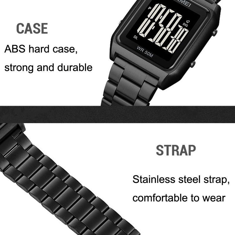 Large Screen Men Multi-function Watch with Steel Belt and Luminous Display 4