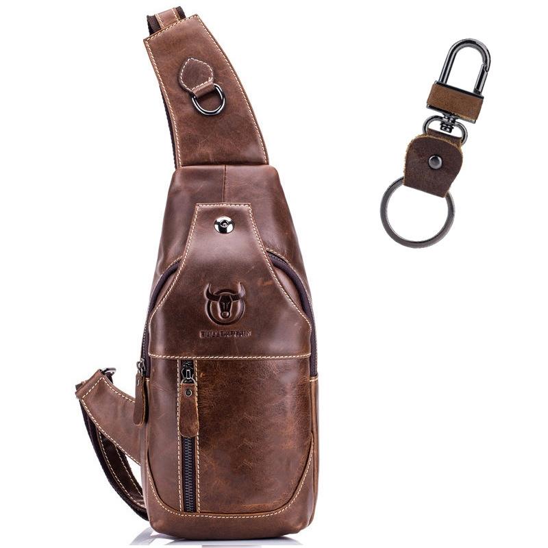 Retro Leather Crossbody Chest Bag Chestnut Brown + Buckle