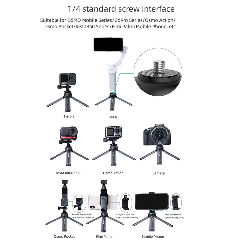 Aluminum Alloy Mini Tripod for Insta360 Go Dji Action and Gopro 5