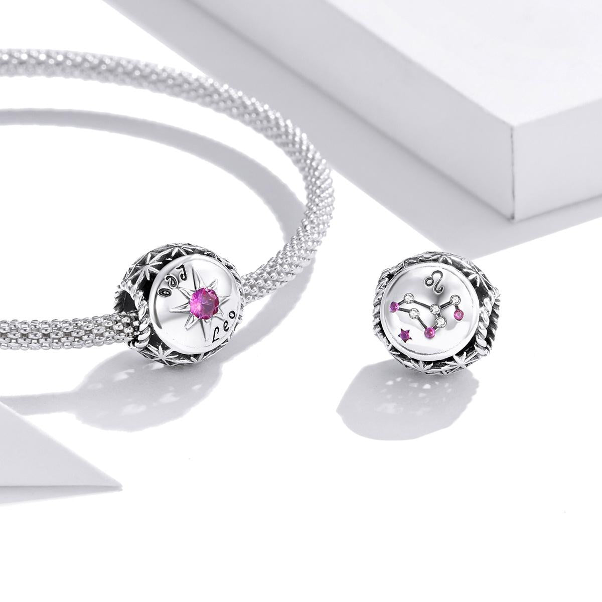 925 Sterling Silver Zodiac Zircon Bead Bracelet / Necklace Set Leo Style - Leo 5