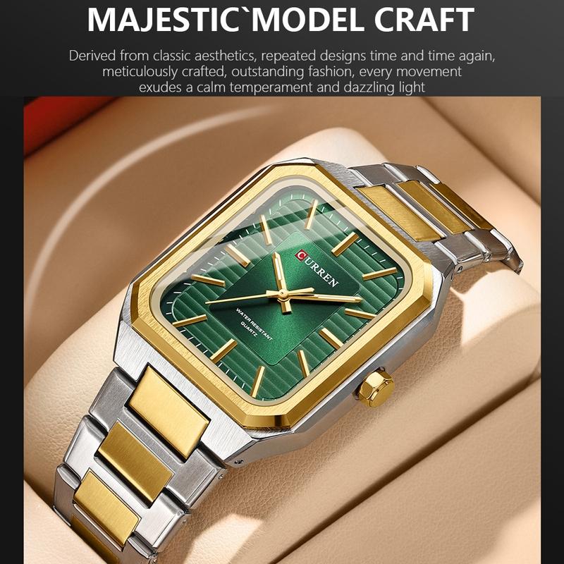 Square Steel Strap Men Quartz Watch - Business Style - Golden Shell Black Surface Black Belt 5