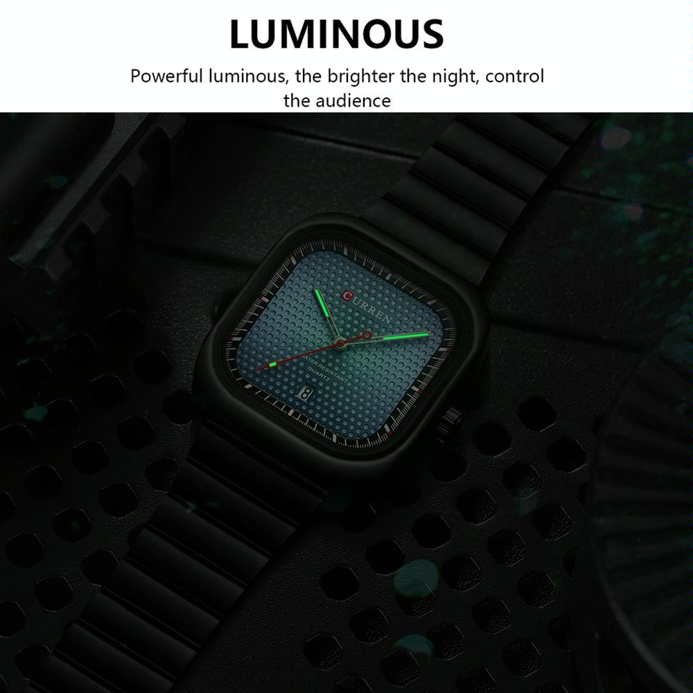 Men Square Steel Strap Quartz Watch - Casual Style - White Shell Green 5