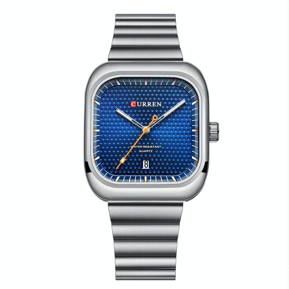 Men Square Steel Strap Quartz Watch - Casual Style - White Shell Green 11
