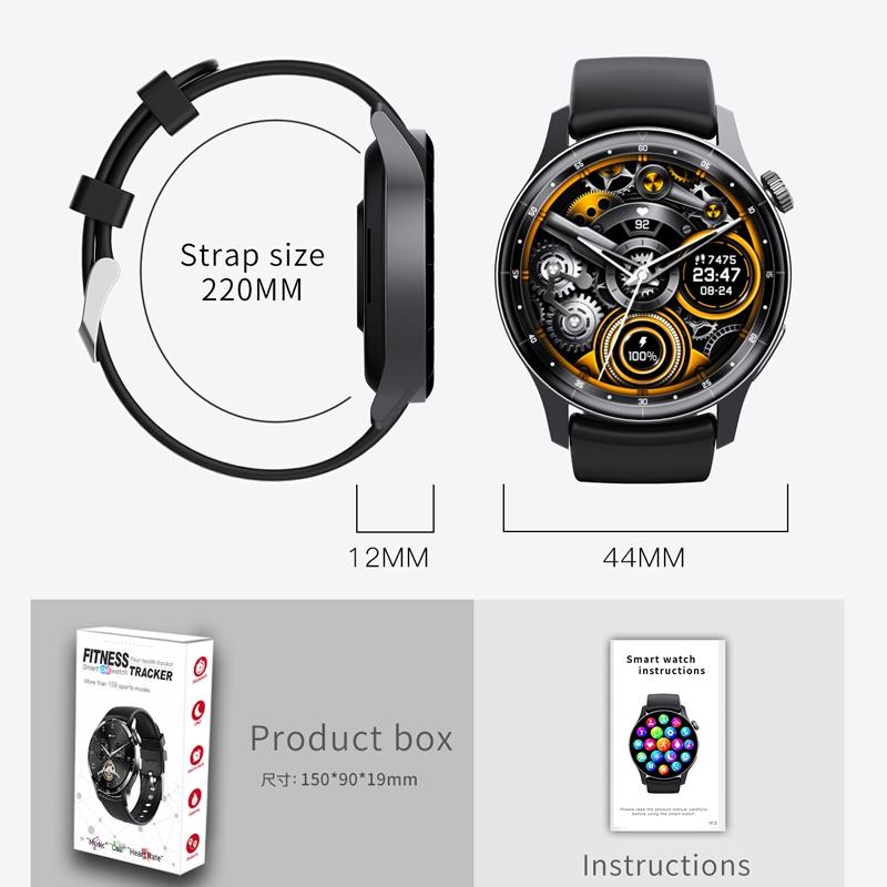 1.35 Inch Smart Watch Bluetooth Calls Health Monitoring 150+ Sports Black - Black 3-Beads Steel 7