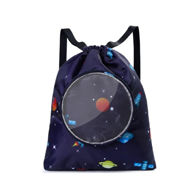Blue Waterproof Drawstring Beach Bag L Size For Kids Wet & Dry Separation Shoulder Strap - Blue S 11