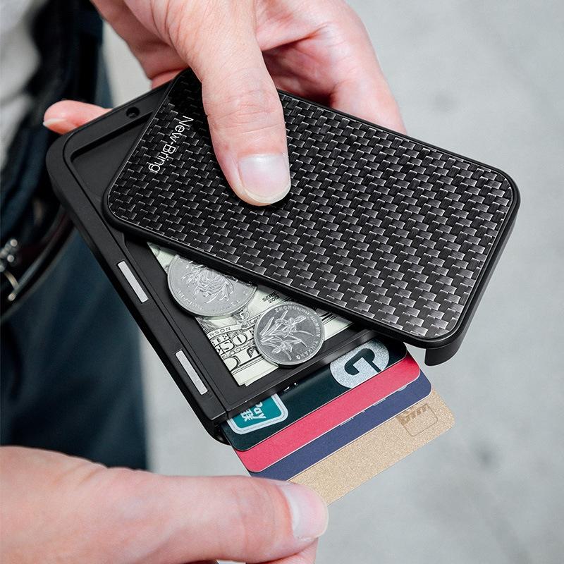 Rfid Blocking Metal Card Holder Automatic Shift Business Card Case Carbon Fiber 8