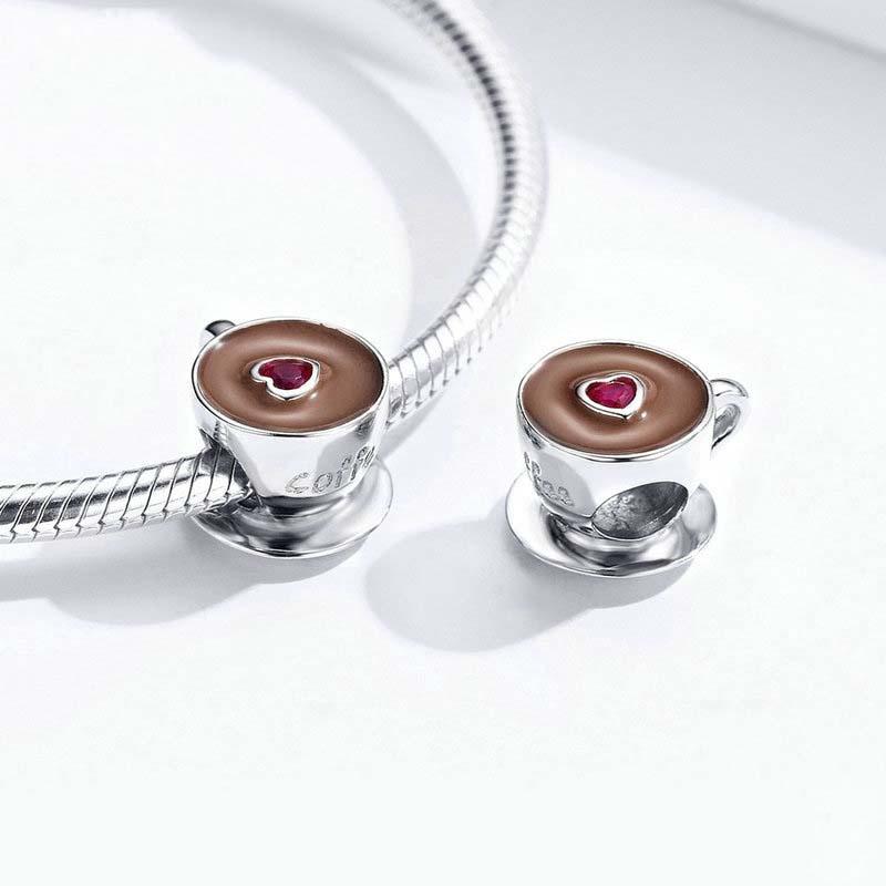 925 Sterling Silver Coffee Cup Beaded Bracelet Charm 3