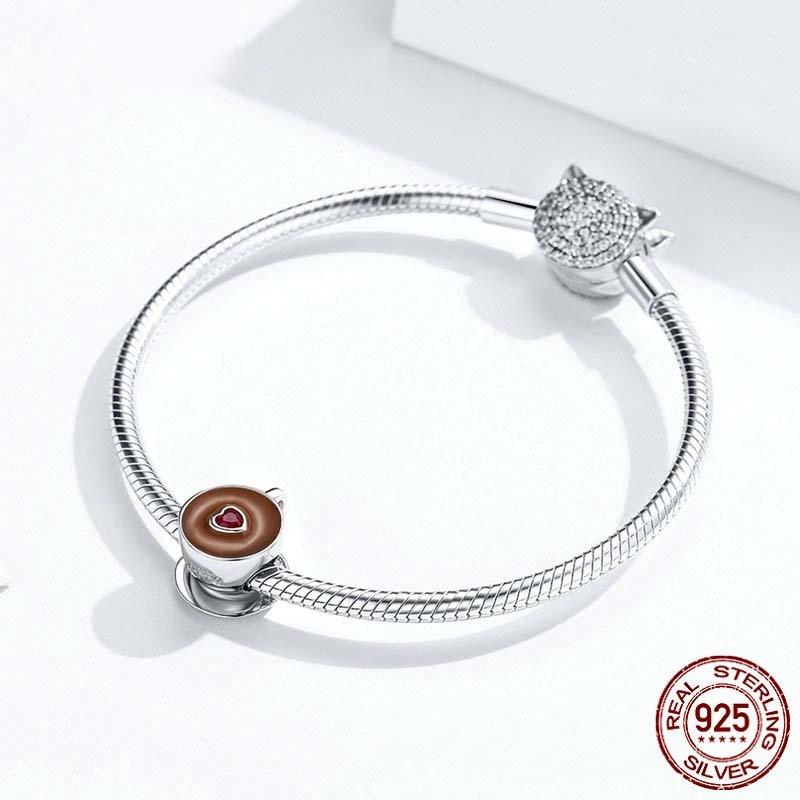 925 Sterling Silver Coffee Cup Beaded Bracelet Charm 4