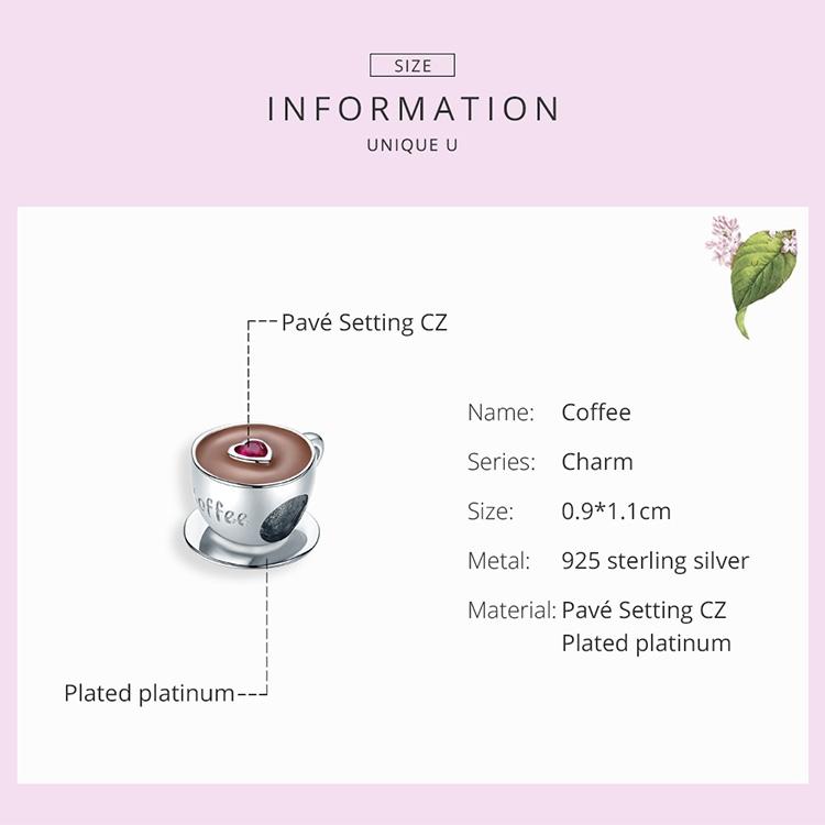925 Sterling Silver Coffee Cup Beaded Bracelet Charm 5