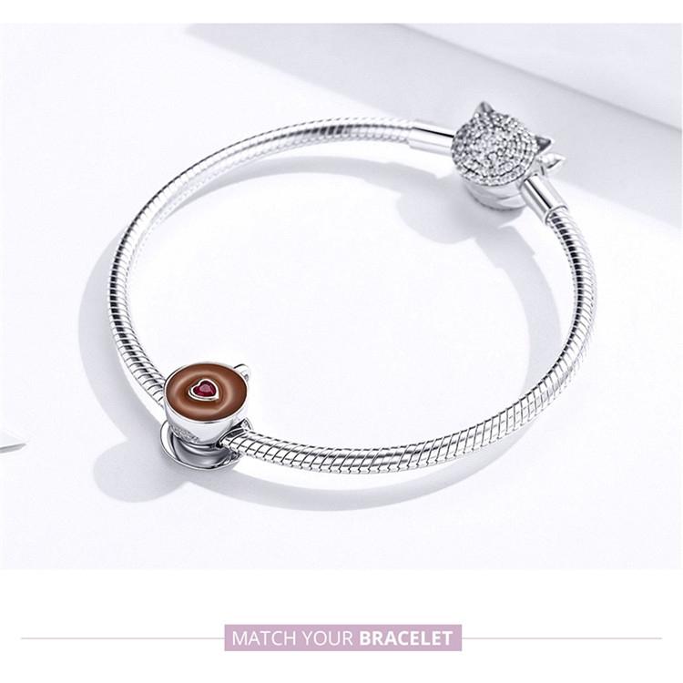 925 Sterling Silver Coffee Cup Beaded Bracelet Charm 7