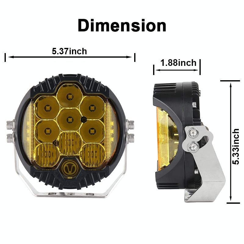 5 Inch Dc12V - 30V 5000Lm 6500K 50W Car Led Light On Three Sides Headlight For Jeep Wrangler Gold Light 3