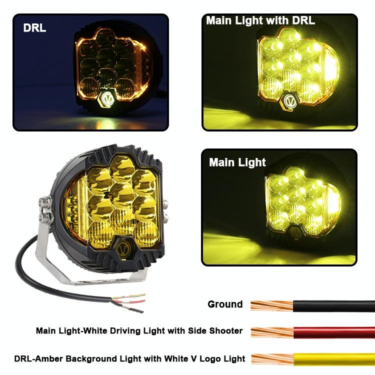 5 Inch Dc12V - 30V 5000Lm 6500K 50W Car Led Light On Three Sides Headlight For Jeep Wrangler Gold Light 7