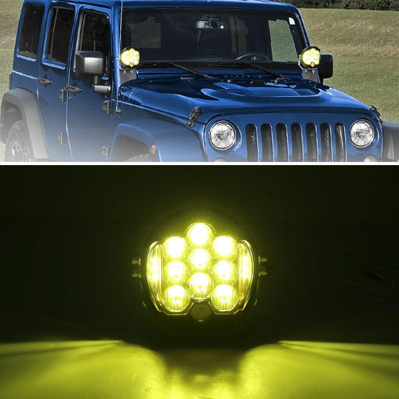 5 Inch Dc12V - 30V 5000Lm 6500K 50W Car Led Light On Three Sides Headlight For Jeep Wrangler Gold Light 8