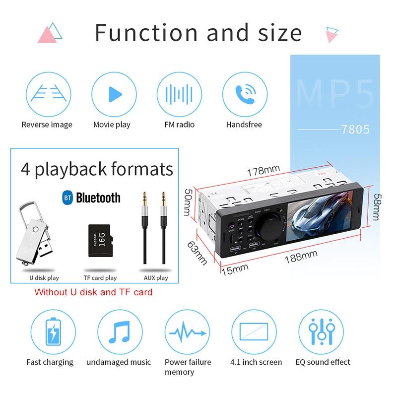 4.1 Inch Car Mp5 Player W / Fm Bluetooth Tf & Remote 11