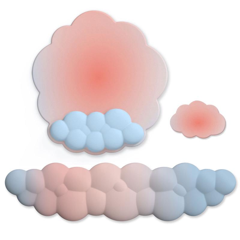 3 Piece Cloudy Gradient Memory Foam Wrist & Mouse Pad Set Blue+Gray - Model 10 10