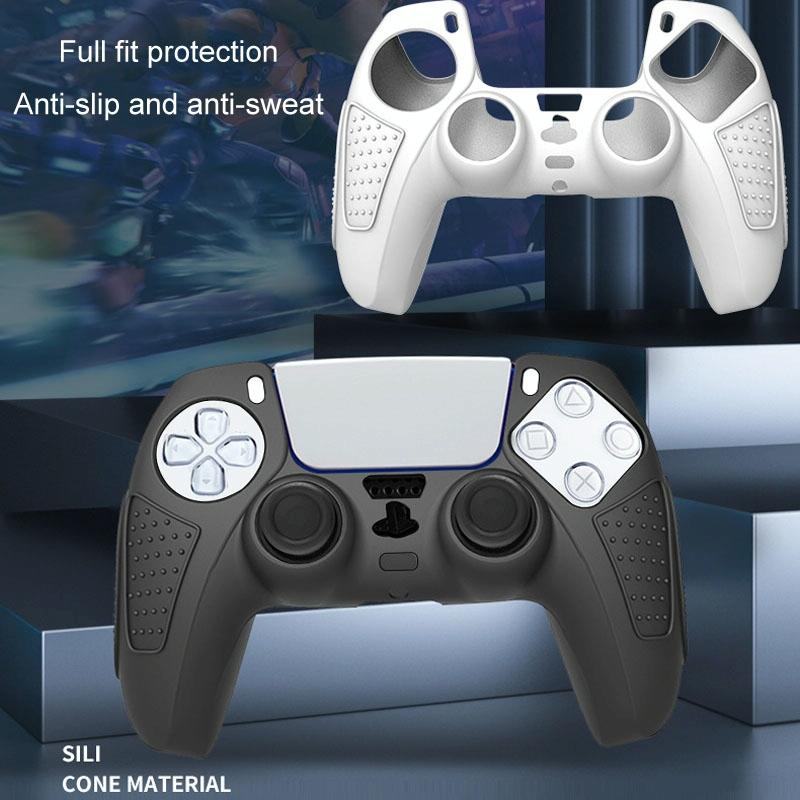 Black Silicone Protective Case for Ps5 Gamepad - Anti-skid Cover - Blue + 2 Hats 7