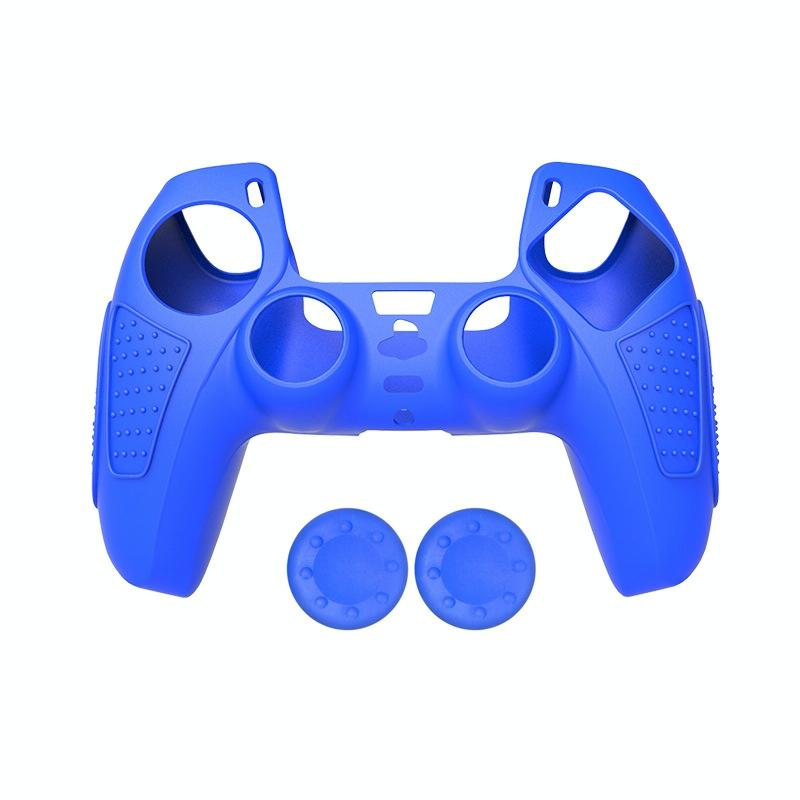 Black Silicone Protective Case for Ps5 Gamepad - Anti-skid Cover - Blue + 2 Hats 10