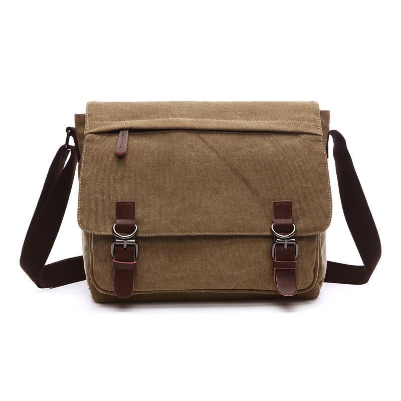 Khaki Canvas Shoulder Bag For Business And Tech