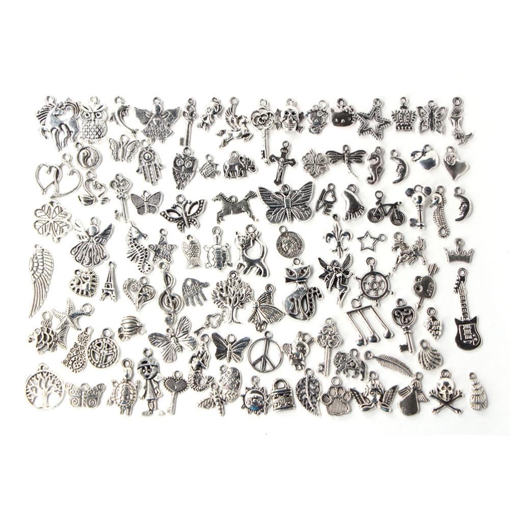 100Pcs Mixed Antique European Bracelet Charms Diy Fashion Jewelry 6
