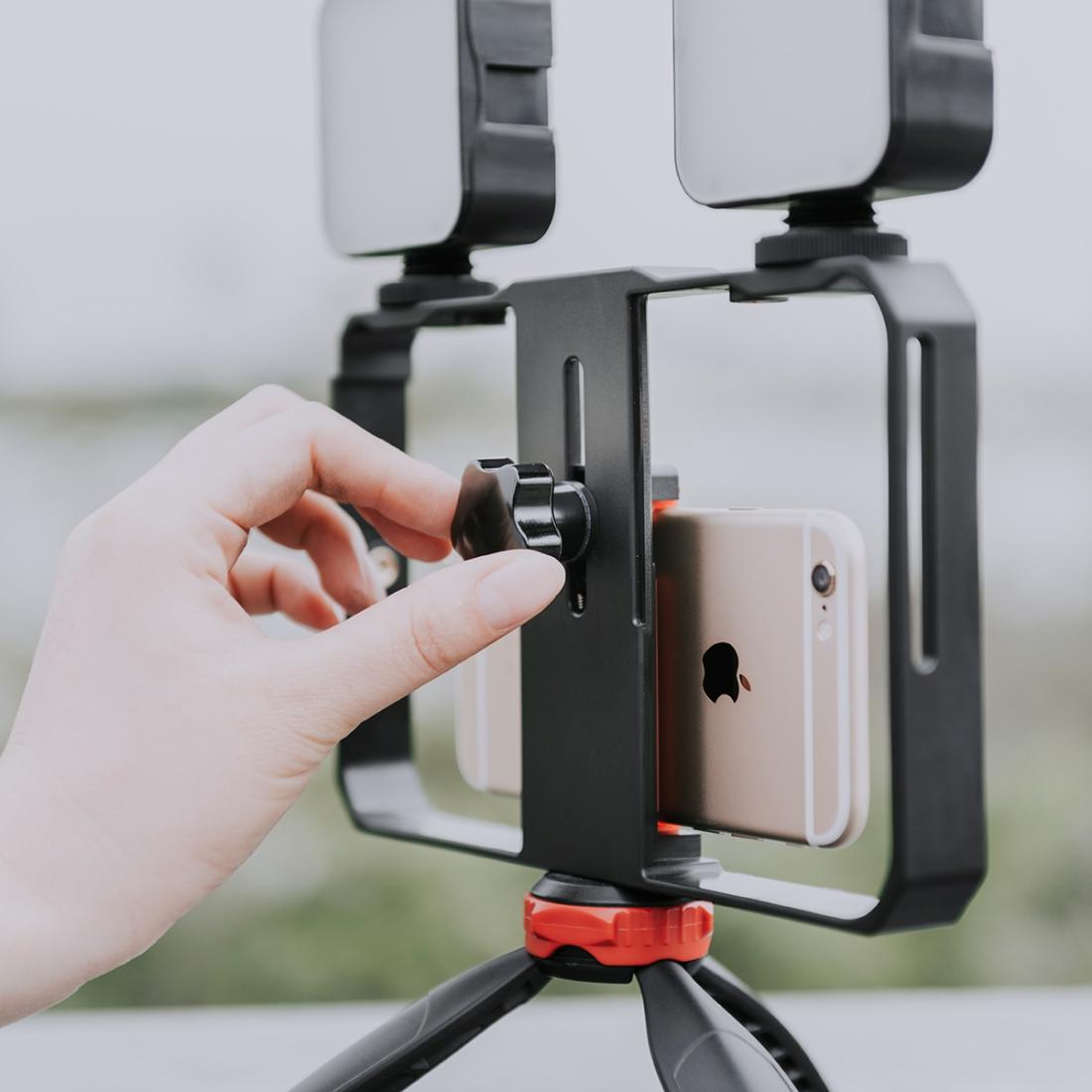 Vlogging Live Broadcast Led Selfie Light Video Rig With Smartphone Handle And Tripod 11