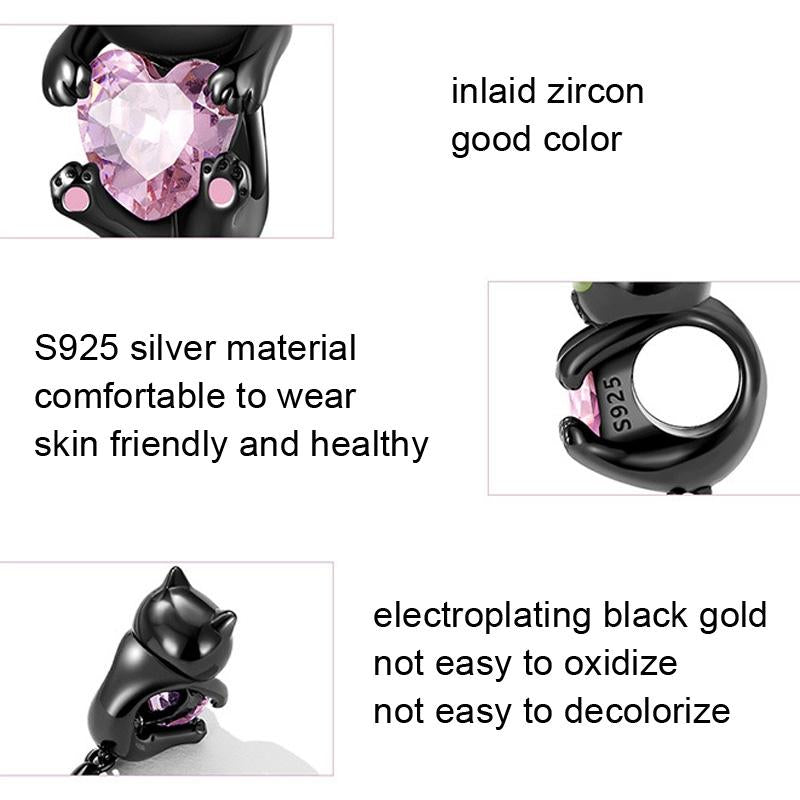 925 Sterling Silver Diy Black Cat Bracelet Bead 4