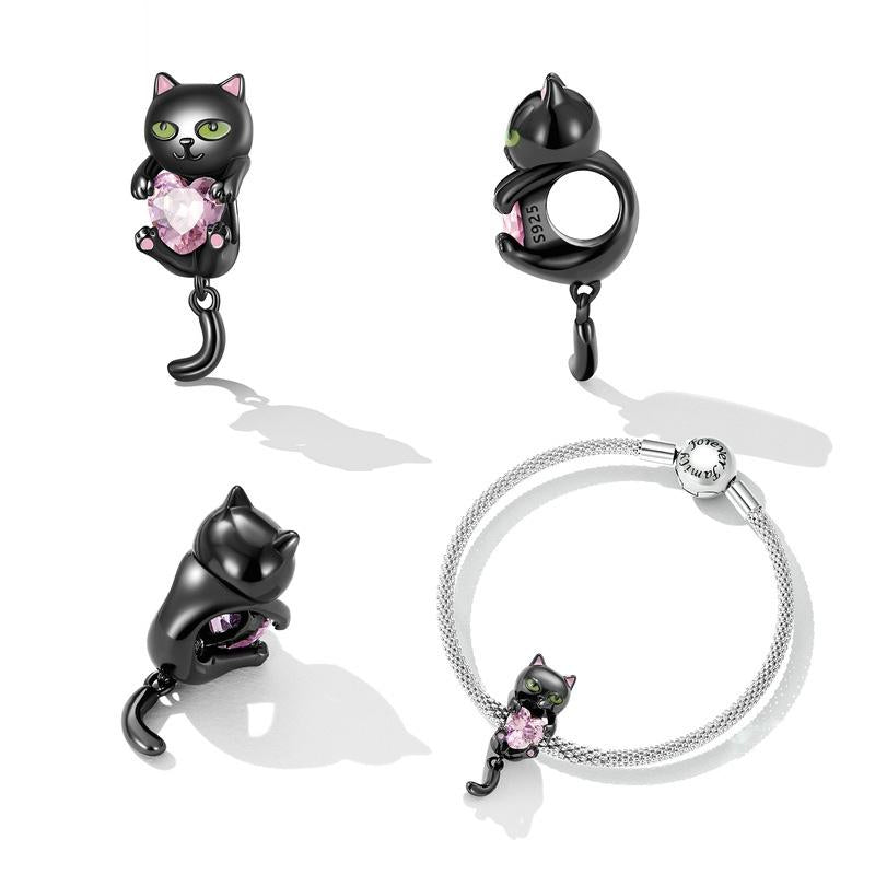 925 Sterling Silver Diy Black Cat Bracelet Bead 5