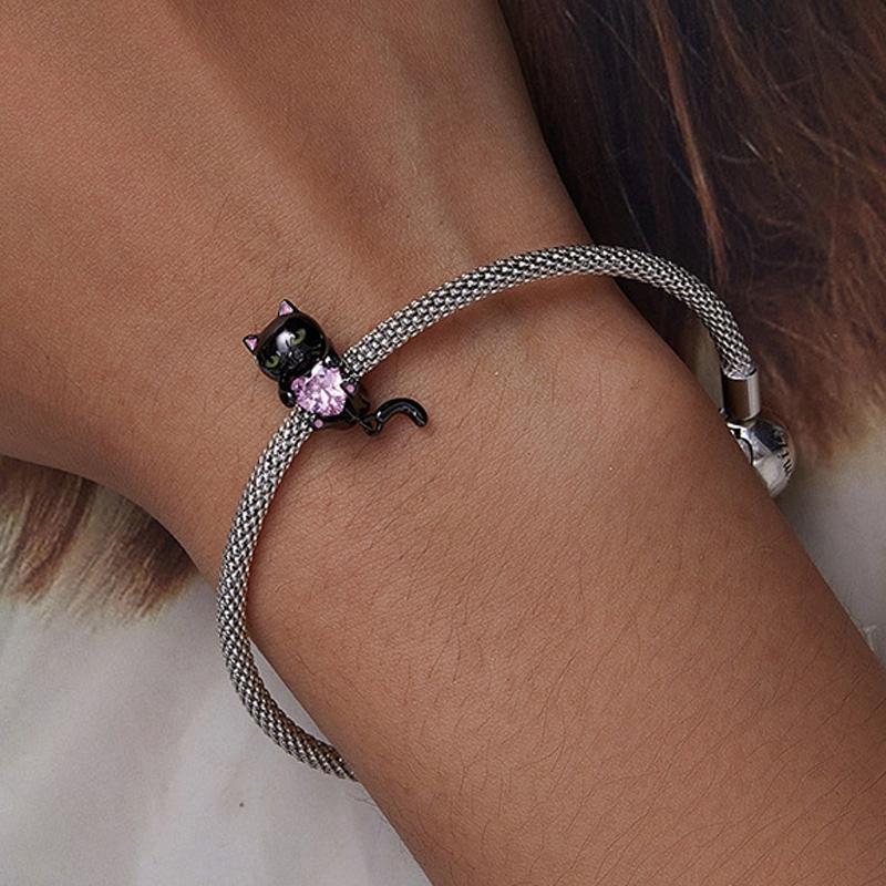 925 Sterling Silver Diy Black Cat Bracelet Bead 6