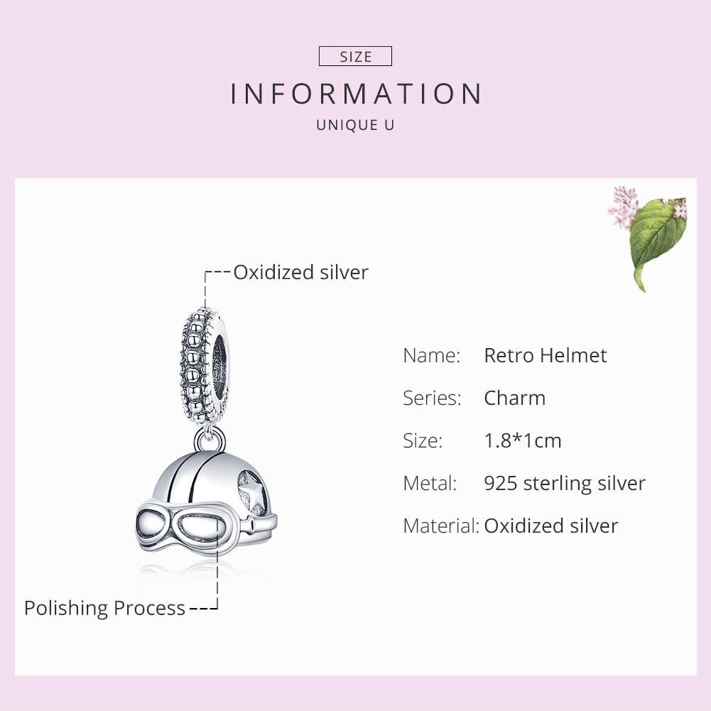 925 Sterling Silver Retro Helmet Pendant For Diy Bracelets & Necklaces 5